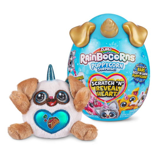 Rainbocorns Sparkle Heart Surprise Series 3 Puppycorn Surprise (Puggy) by ZURU cuddle Dog Plush Stuffed Animal, Surprises, Slime Mix, Stickers, and Mo