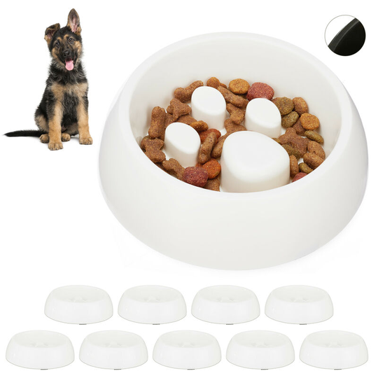 Set of 10 Relaxdays Foraging Feeding Bowls for Slow Eating, Cats & Dogs, Bloat Stop Dish, Dishwasher-Safe, White