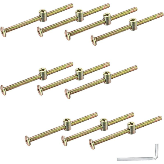 Monly - M6 10 Pcs Wood Screw Kit, Flat Countersunk Pan Head Hex Screws Nuts, Bolt Fixing for Headboard, Child Desk Chair, with One Wrench