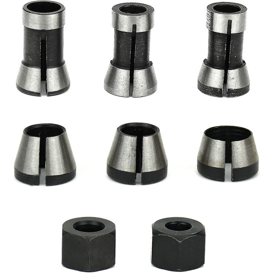 6Pcs Milling Chuck, 6mm 6.35mm 8mm Collet Trimmer Chuck, Wood Router Chuck, Router Collet, Engraving Machine Collet Adapters +2 Nuts