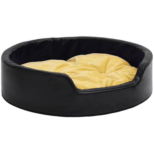 Dog Bed Black and Yellow 69x59x19 cm Plush and Faux Leather Vidaxl Black