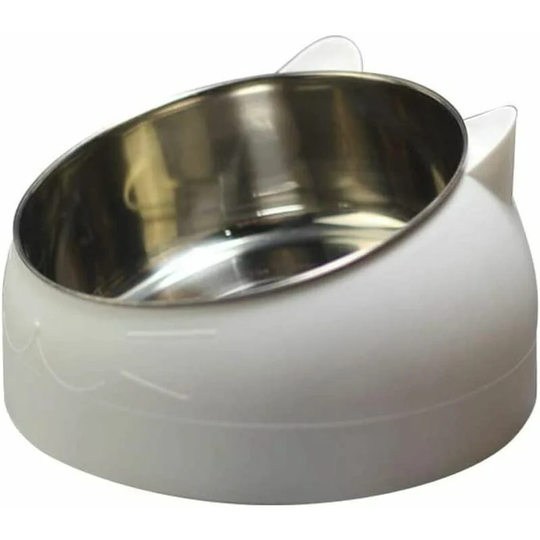 Cat Bowl 800ML Stainless Steel Pet Bowl Non-Slip Base Anti-Overflow Rubber Mat Large Dog Bowl White