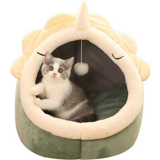 Removable and Washable Cat Semi-Enclosed Nest Mat, Cat Dog Basket, Cat House Tent Cave Cats Bed - Green,S