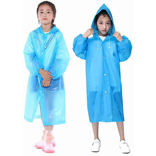 Children's rain poncho, children's waterproof raincoat, transparent eva children's rain jacket cape with hood and button