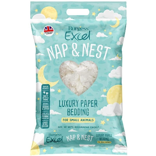Burgess - Excel Nap & Nest Paper Small Pet Bedding (750g) (White/Green) - White/Green