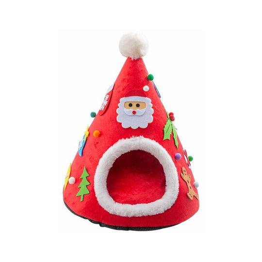 Bearsu - Christmas Hat Cat House Windproof Cat Nest Christmas Warm Cat Bed for Winter Comfortable Cat House Bed,red cat bed