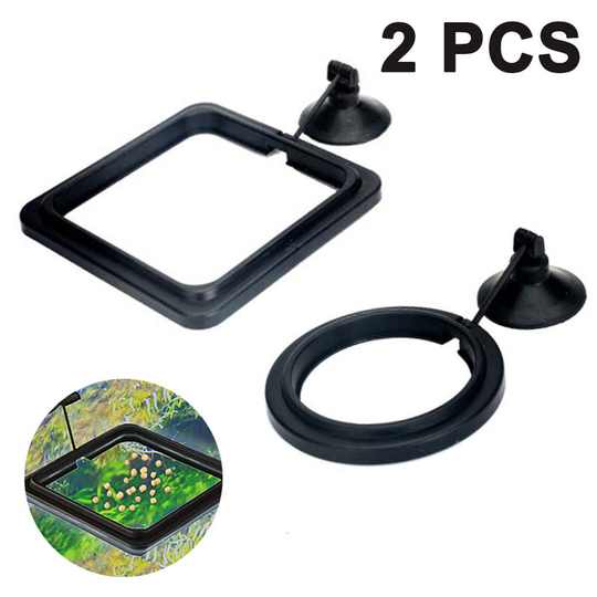 Devenirriche - 2 Pcs Fish Feeding Ring, Fish Safe Floating Food Feeder Circle , with Suction Cup Easy to Install Aquarium, black