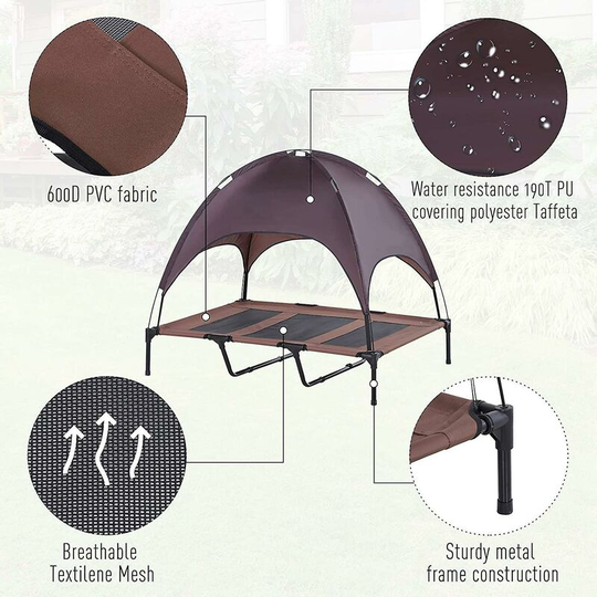 Elevated Pet Bed Dog Cot Portable Outdoor&indoor Cot Tent Canopy Shelter Instant Coffee - Thsinde