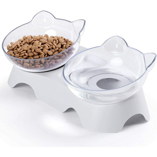 Cat Bowls, Cat Food Bowls Elevated, Double Kitty Bowls with 15°Tilted Raised Cat Dishes, Pet Feeding Bowl for Small cat and Puppy