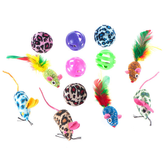 Cat Toy Set with Balls and Mice - 12 Toys