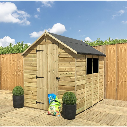 11 x 8 Pressure Treated Tongue and Groove Single Door Apex Shed (Low Eaves) + 3 Windows