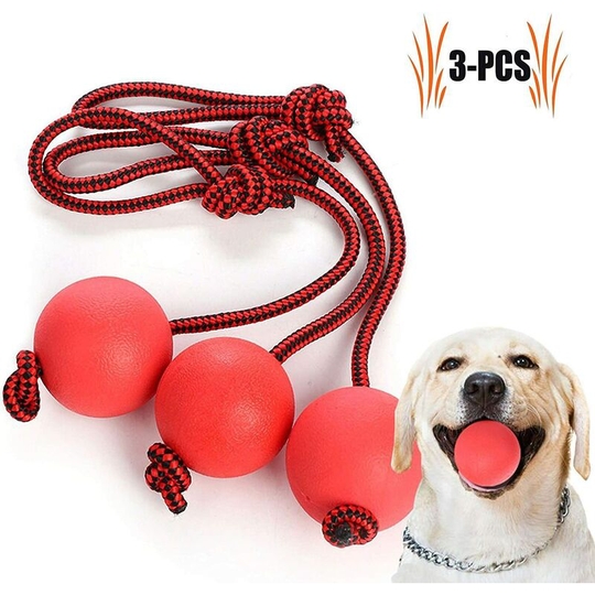Soekavia - Dog throwing ball, 3 pieces Elastic dog ball with rope | Natural rubber ball rope | Dog toy puppy | Toys for small dogs | Toys for dogs |