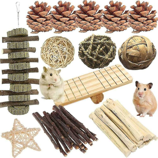 13pieces Hamster Chew Toys Set, Pet Bunny Tooth Chew Toys Organic Natural Apple