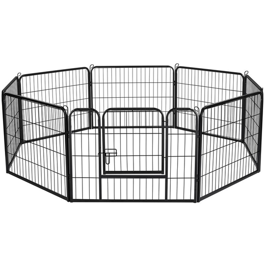 8 Panels Dog Playpen Metal Pet Playpen Black - black - Yaheetech