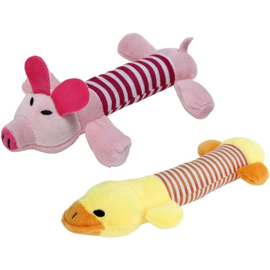 Betterlifegb - Lot of 2 Plush Sound Toys For Dogs, Not Stuffed Shaped Pig and Duck Chew Toys for Dogs For Puppy Playing Playing Dogs Playing