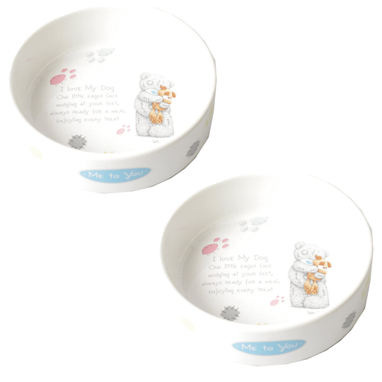 Me to You Ceramic Dog Bowl Microwave Dishwasher Safe Pet Dish Set of 2