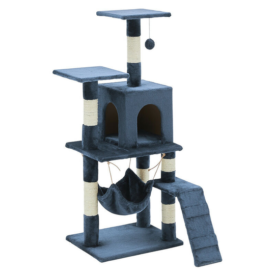 Clipop - 4 Layer Cat Play Tower Climbing Frame Cat Tree Condo, 125cm Cats House Activity Centre with Hammock, Sisal Covered Kitten Scratching Post,