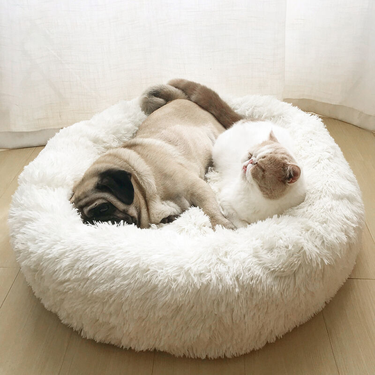 Livingandhome - 100CM Round Faux Fur Fluffy Shaggy Sheepskin Pet Bed, White
