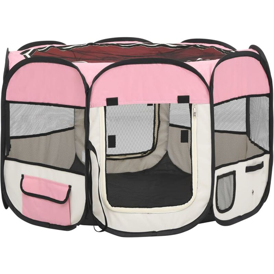 Foldable Dog Playpen with Carrying Bag Pink 90x90x58 cm Vidaxl Pink