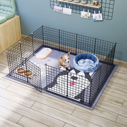 Thsinde - Playpen enclosure for pets l 111 x w 74 x h 37 cm rounded edges black metal wire - black