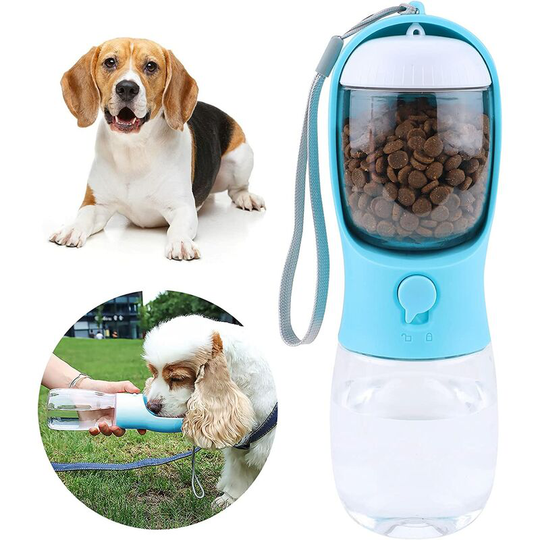 Dog Water Bottle 2 in 1 Portable Pet Water Bottle Leakproof Dog Water Dispenser Dog Tumbler Cat Travel Water Bottle 300ml with 100g Food Container