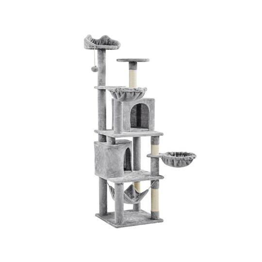 69-inch Cat Tree, Multilevel Cat Towers, Light Gray - light gray - Yaheetech