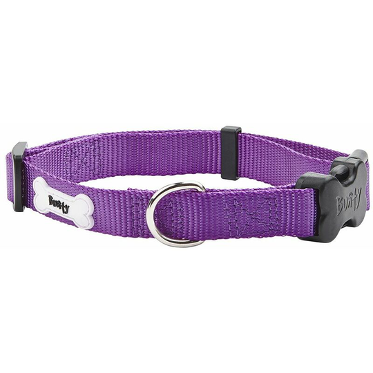 Adjustable Soft Strong Fabric Dog Puppy Pet Collar with Buckle and Clip for Lead - Purple - Small
