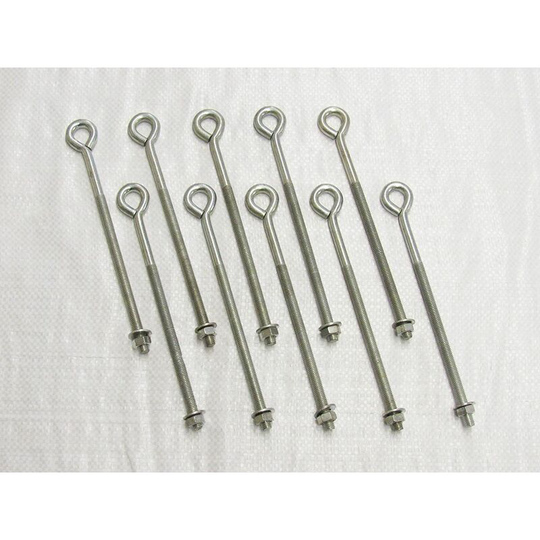 X10 M10 x 300MM Zinc Plated Folded Straining Eyebolts Nut & Washer - Wire Support Fencing Straining