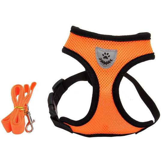 Cat Dog Harness Adjustable Vest Walking Leash For Puppy Dogs Collar Polyester Mesh Harness For Small Medium Dog Cat Pet (Orange)