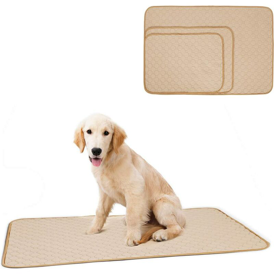 Washable Puppy Training Pad Pet Mat Anti-slip Reusable Dog Pee Pad Blanket for Dog/Cat/Rabbit (S, Beige)