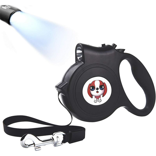 Retractable Dog Leash with Light, 5m Black Retractable Dog Leash, One Button Stop Lock, Retractable Cat Leash.