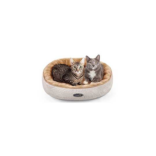 pecute Cat Bed for Large Cats and Puppies Oval (55cm)- Plush Pet Donut Bed Well Padded, Soft Comfy Cushion NonSlip Base Machine Washable (Be