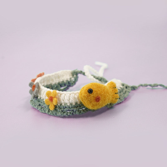 Cat Knitted Cllar, Knitted Scarf, Wool Knitted Cat Collar, Cat Collar, Fish, Lace Up - Muff