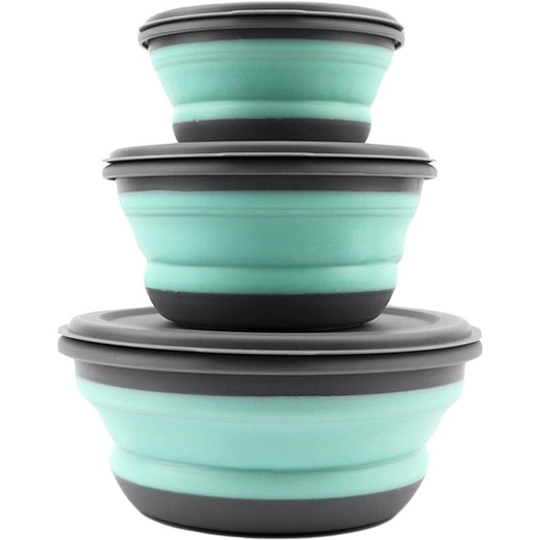Portable Camping Foldable Bowl, Salad Bowl With Covers, Camping Travel Silicone Bowl 3 pcs Foldable Fresh Storage Boxes for Hiking, Travel, Camping,