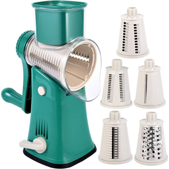 Devenirriche - Mandolin Rolling Grater in Kitchen, Multifunctional Vegetable Cutter: Circle, Julienne for Cheese, Nuts, Fruits, with 5 Stainless