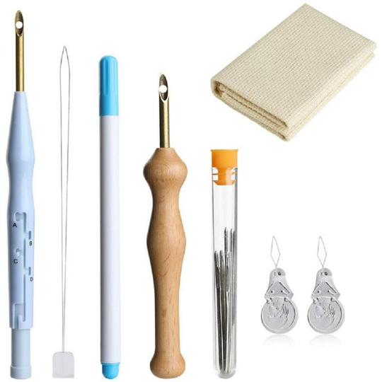 Briday - 17pcs Punch Needle Embroidery Kit, Embroidery Stitching Punch Needles, Adjustable Rug Yarn Punch Needle, Wooden Handle Embroidery Pen, Punch