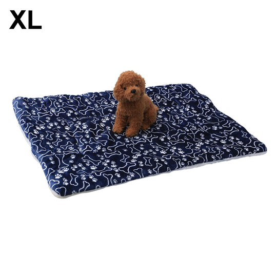 (Blue bones) Warm Plush Cushion Sleep Mat for Kennel
