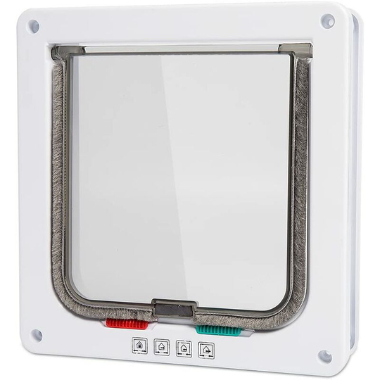 Medium Cat Flap Door with 4 Way Lock (Outer Size 7.5' x 7.8'), Magnetic Pet Door Kit White, Weather-Resistant Cat Door for Cats & Doggy - Langray