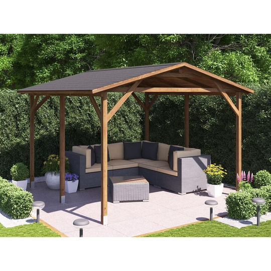 Wooden Gazebo Utopia Gable 3.5m x 3m - Heavy Duty Garden Shelter Pressure Treated and Roof Shingles