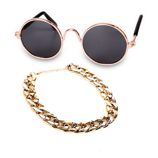 Bette Dog Chain Gold Chain Dog Collar Cuban Link Pitbull Pet Collar Necklace Jewelry Accessories (Two Piece Costume)