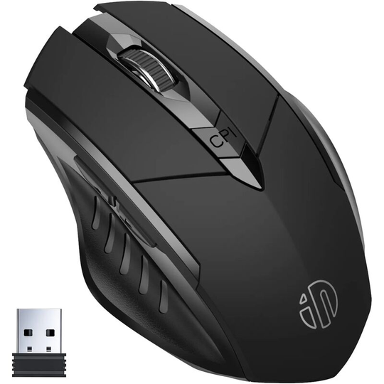 Wireless Mouse, 2.4G Rechargeable Wireless Ergonomic Ergonomic Optical Mouse with usb Nano Receiver for Laptop pc MacBook ChromeBook, 6 Buttons, Black