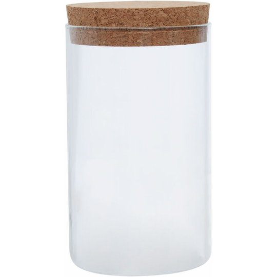 Small Round Clear Glass Jar Medium With Renewable Cork Lid For Storage Multipurpose Stylish Lightweight Removable Lid w10 x d10 x h18cm - Premier