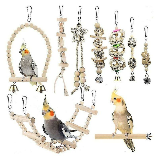 9 Packs Bird Toys Hanging Bell Bird Cage Toys Parrot Swing Chewing Toys Thsinde
