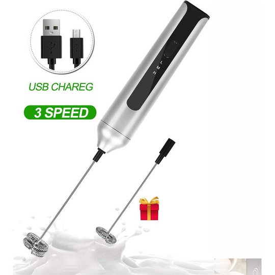 Benobby Kids - Rechargeable Electric Milk Frother with 2 Stainless Steel Whisks, Mini Whisk 3 Adjustable Speeds for Coffee, Matcha, Latte Cappuccino,