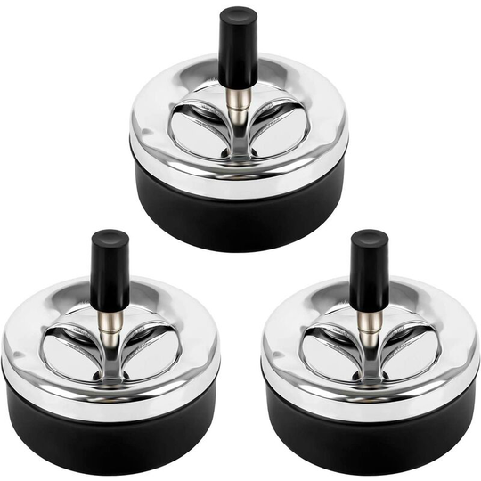 3PCS Ashtray Ashtray Outdoor Tabletop Ashtray Spinning Ashless Ashtray Ashtrays Large Round for Outdoor Home Office Bar(9 * 9.3cm, Black)