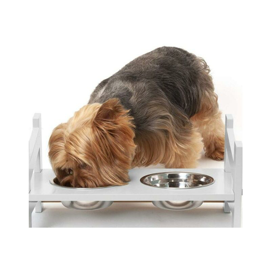 Thsinde - Cat and Dog Feeding Rack Food Drinking Water Double Bowl Rack - White