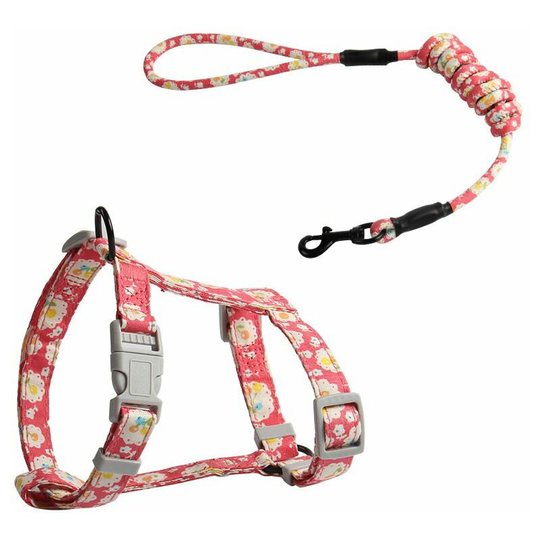 Perle Rare - Adjustable Cat Harness Leash Harness (150cm Pink s) for Cat Small Dog Nylon with Safety Resistant Leash Vest Harness for Puppy Kitten