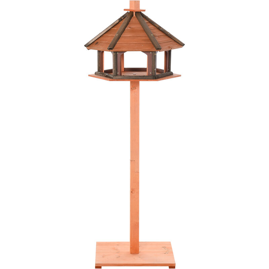 Wooden Bird Feeder Bird Table with Roof for Outside Use Brown 130cm - Brown - Pawhut