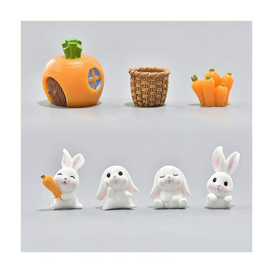 Ilovemilan - Easter Resin Rabbit Carrot Bonsai Figurines Micro Landscape Crafts Miniatures Fairy Garden Ornaments for Dollhouse Plant Pot,Home