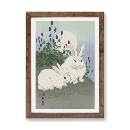 Rabbits at Full Moon by Ohara Koson - Picture Frame Graphic Art Print on Paper